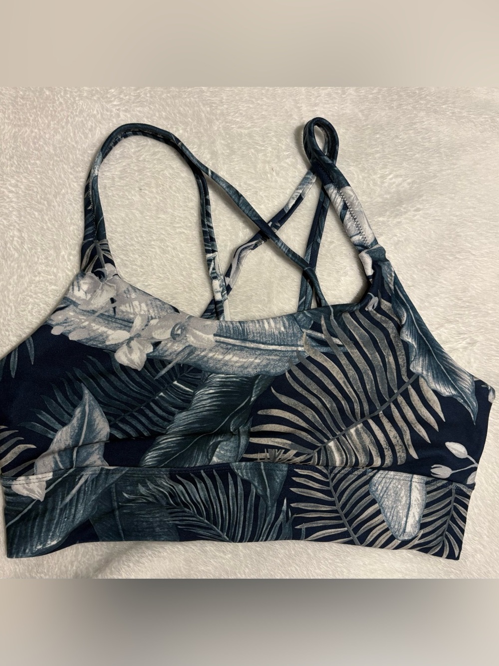 Balance Collection Navy Blue and green Tropical Print Sports Bra